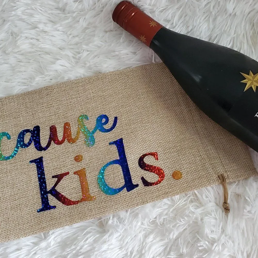 Because Kids Burlap Jute Wine Bag with Drawstrings